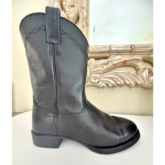 VINTAGE ARIAT 35501 Heritage Roper Black Leather Cowboy Western Mens Boot 9 EE - Picture 5 of 16